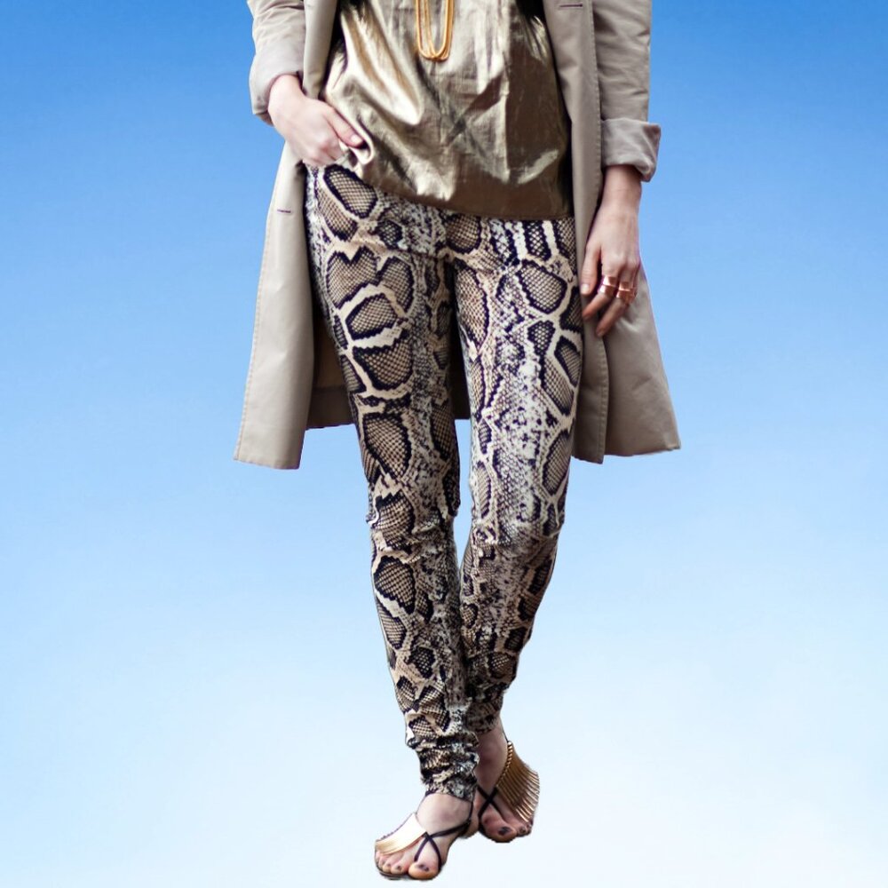 00s Zara Snakeskin Legging Pants, Sz 4